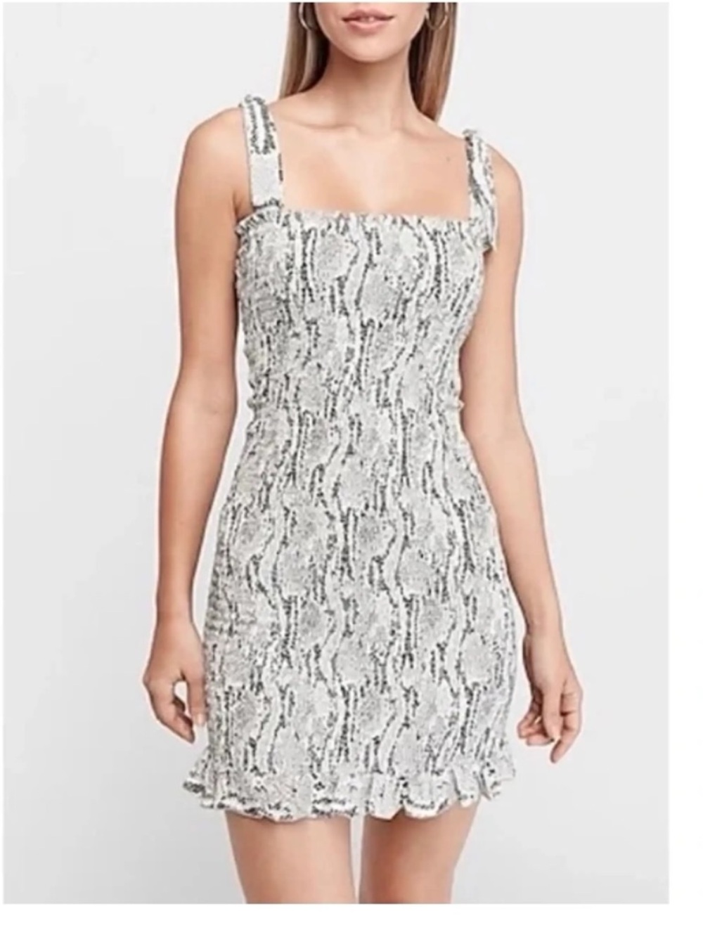 Express Dress Womens Large Snakeskin‎ Smocked Bodycon Mini